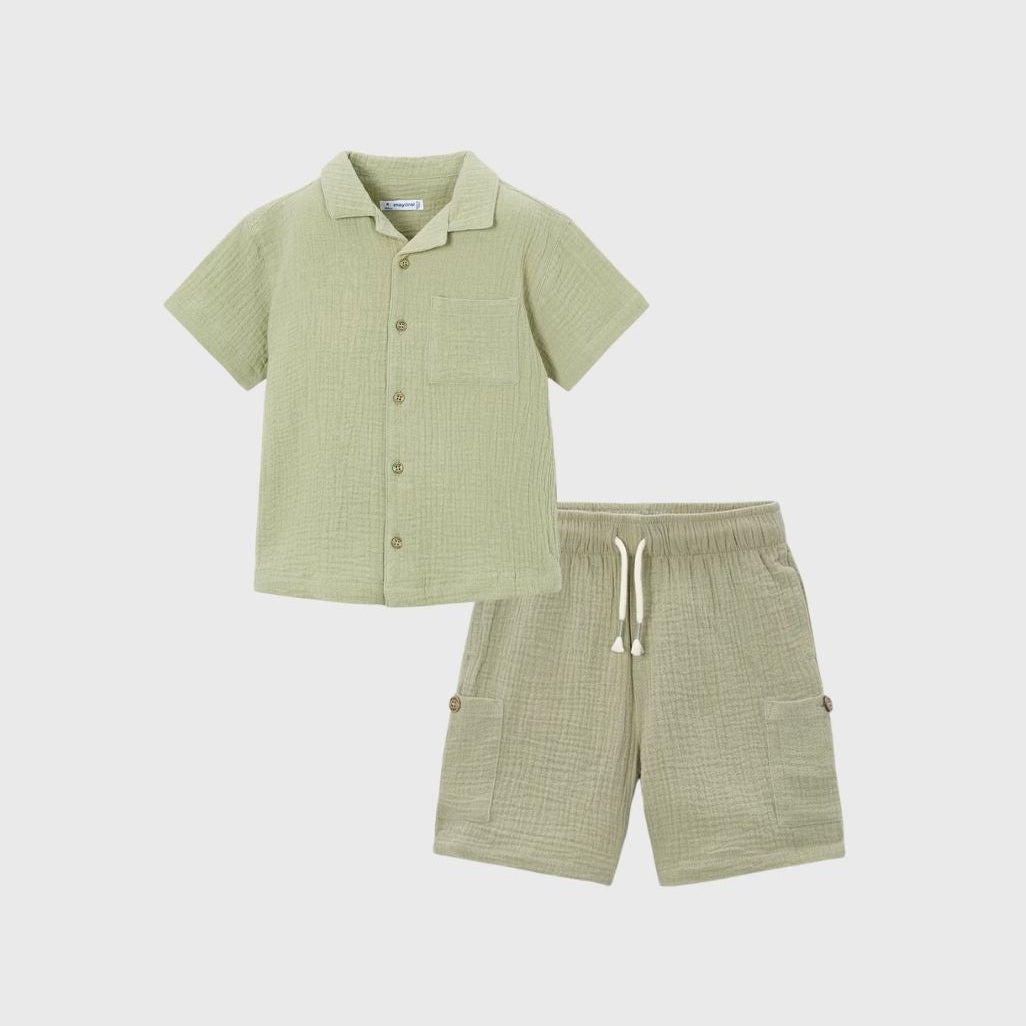 Button Up Shirt + Drawstring Shorts Set | Bamboo Green