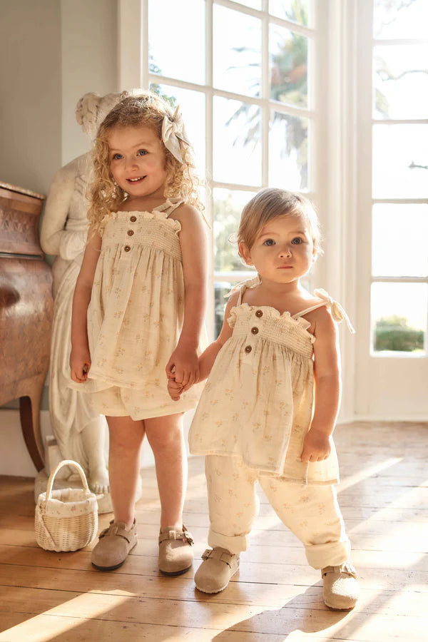 Organic Cotton Muslin Ellie Top + Shorts - Pauline Chamomile