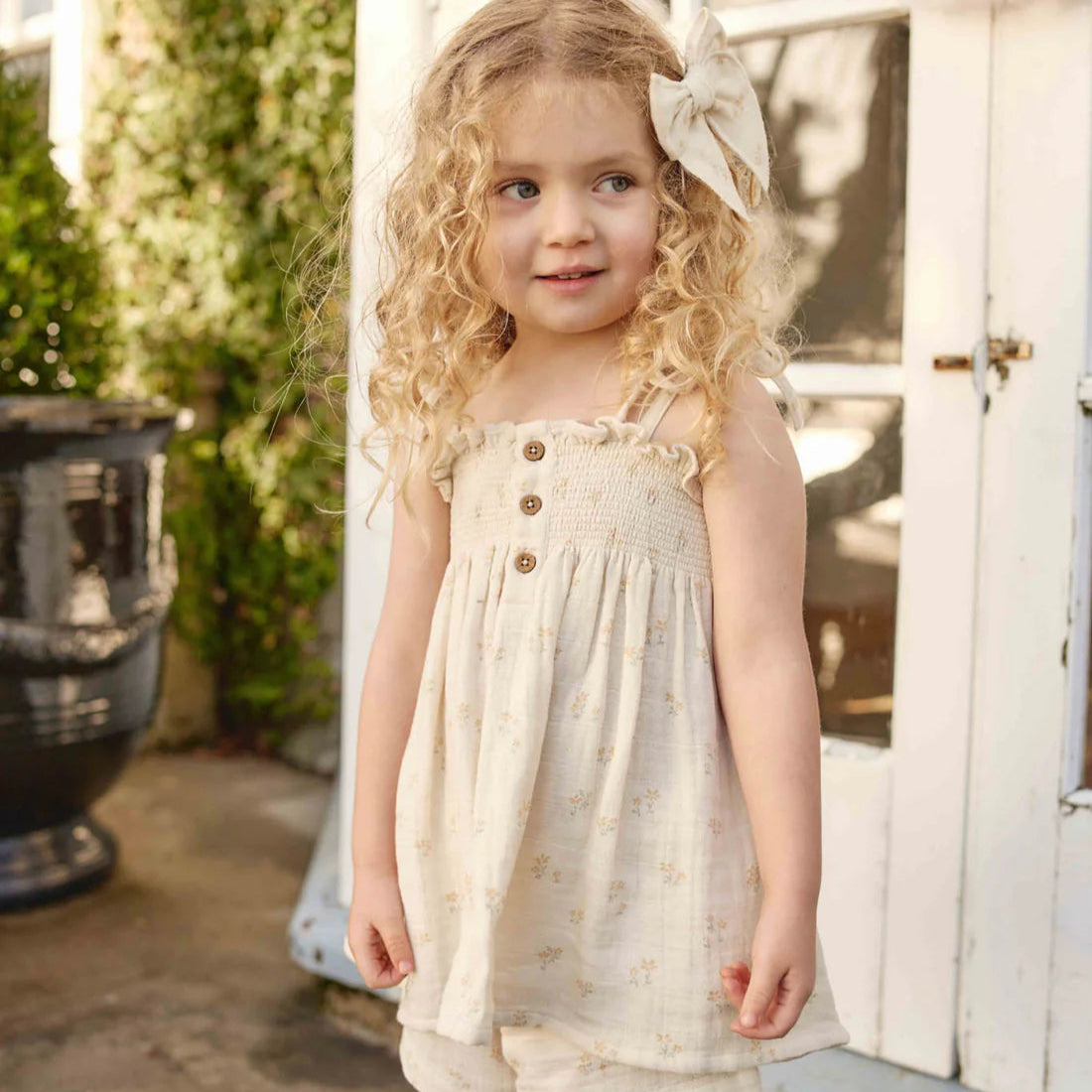 Organic Cotton Muslin Ellie Top + Shorts - Pauline Chamomile