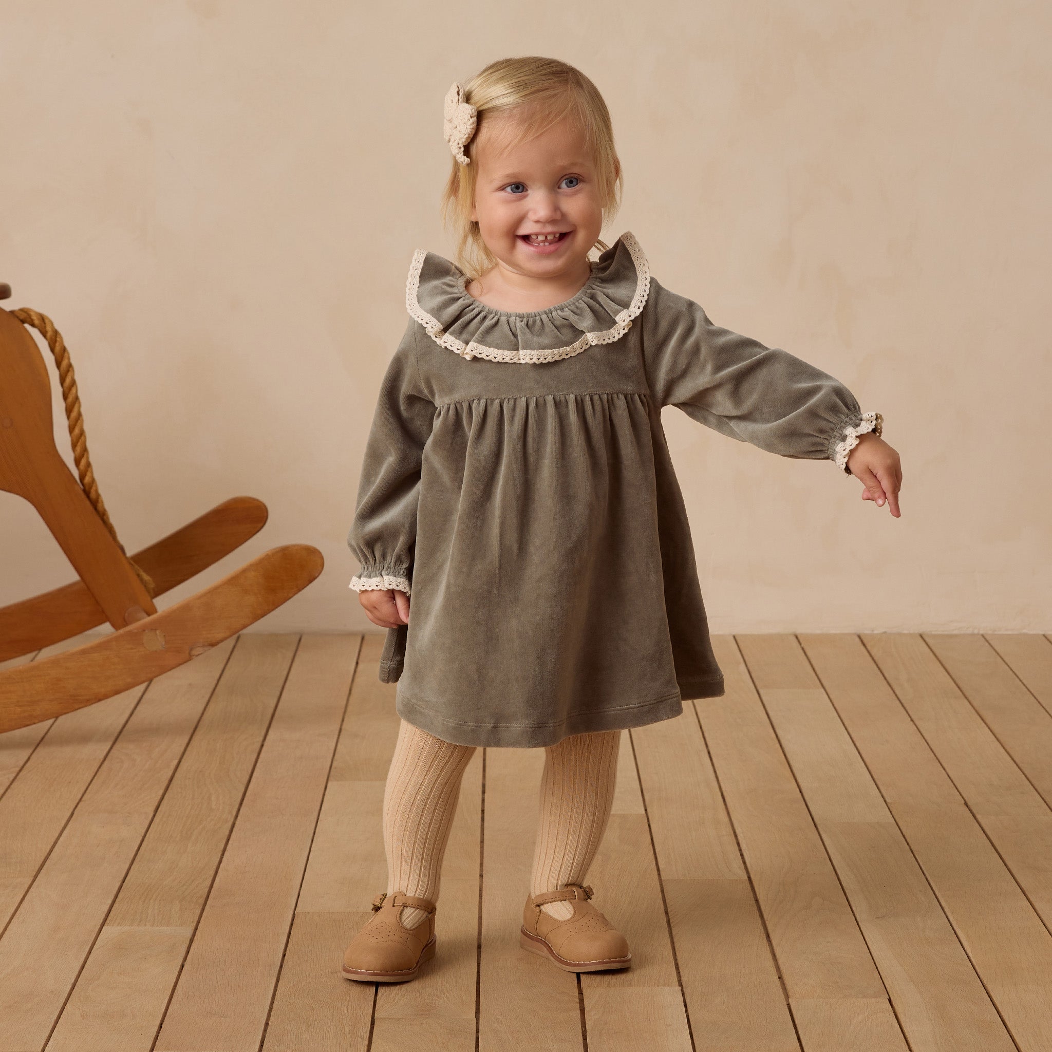 Velour Baby Dress || Forest