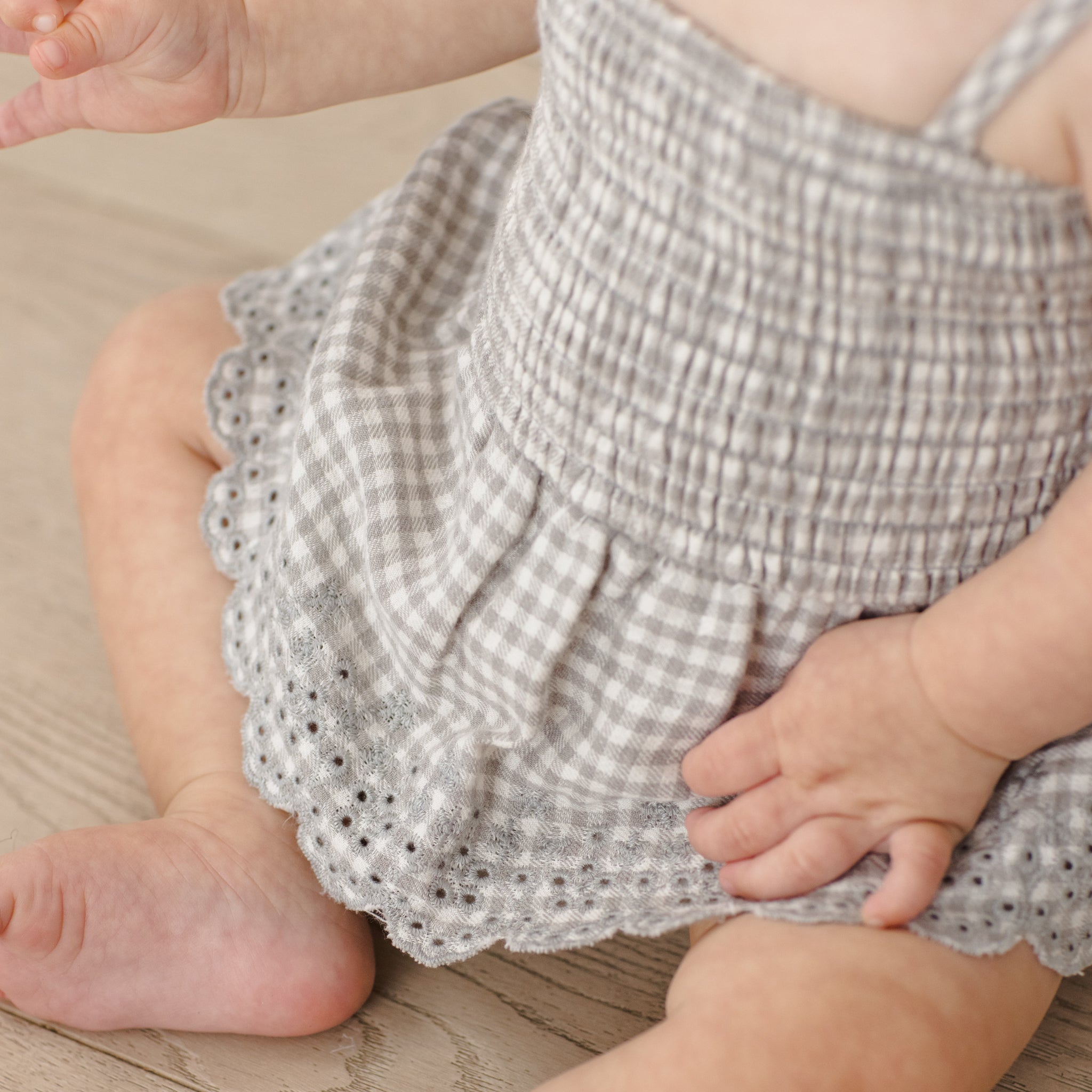 Smocked Skirted Romper | Sage Gingham