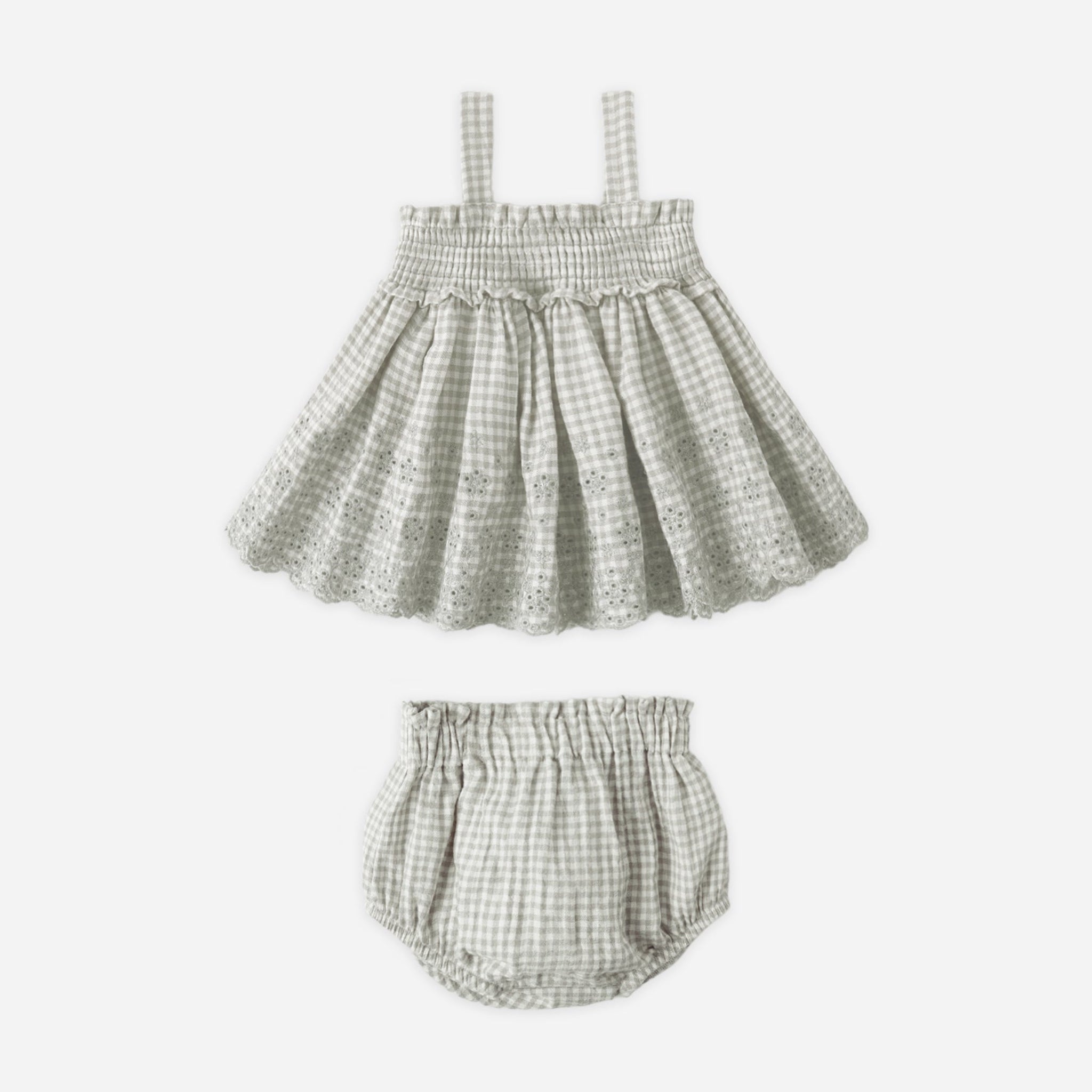 Mae Smocked Top + Bloomer Set | Sage Gingham