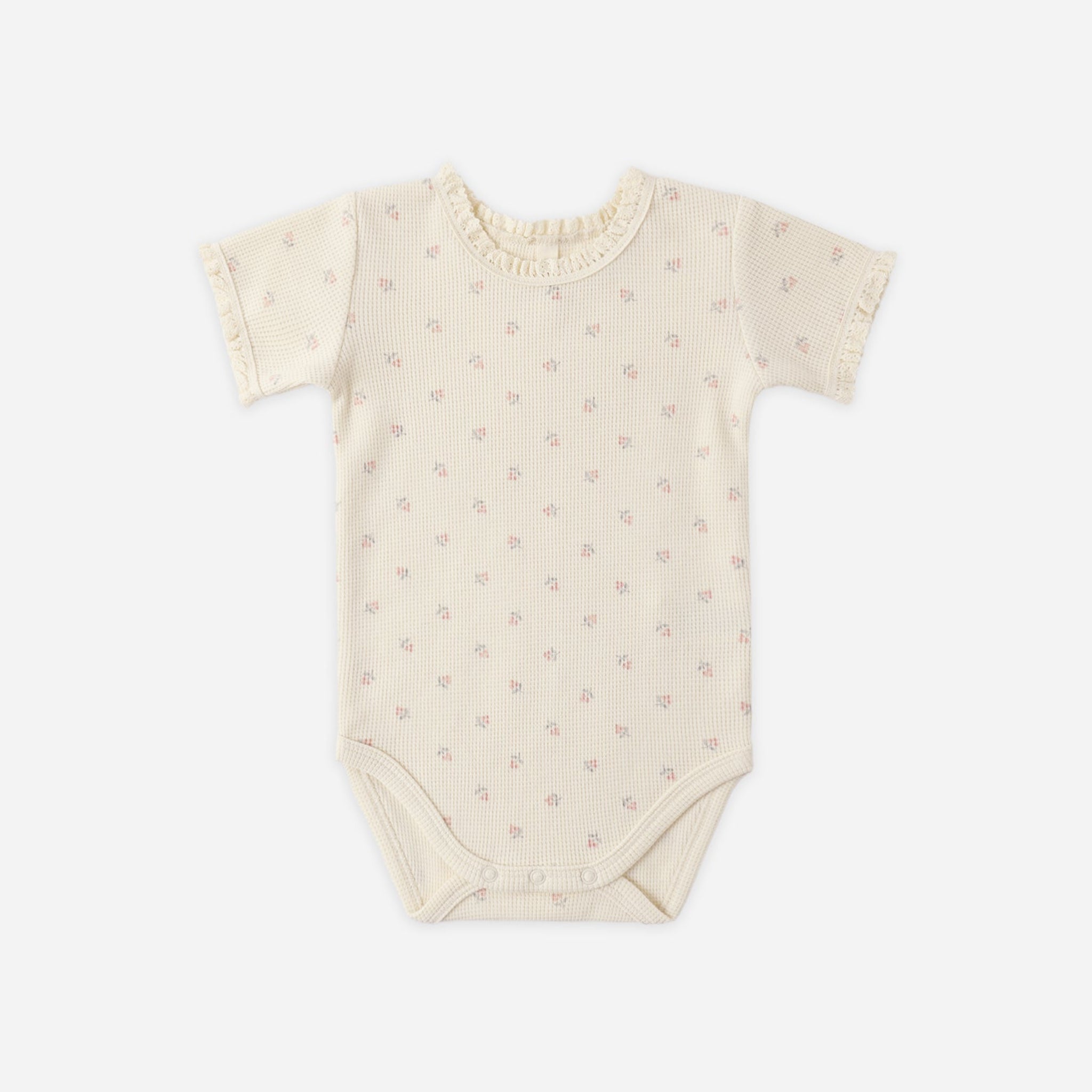 Short Sleeve Waffle Bodysuit | Mauve Ditsy