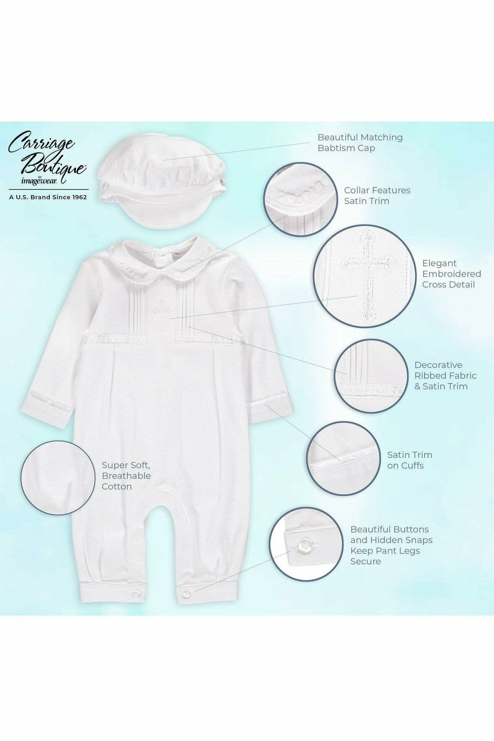 Baby Boy Elegant Christening Set W/ Matching Hat