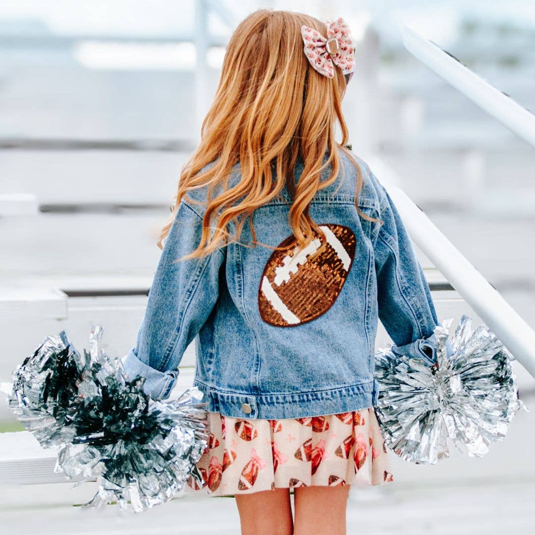 Game Day Football Sequin Patch Girls Denim Jacket