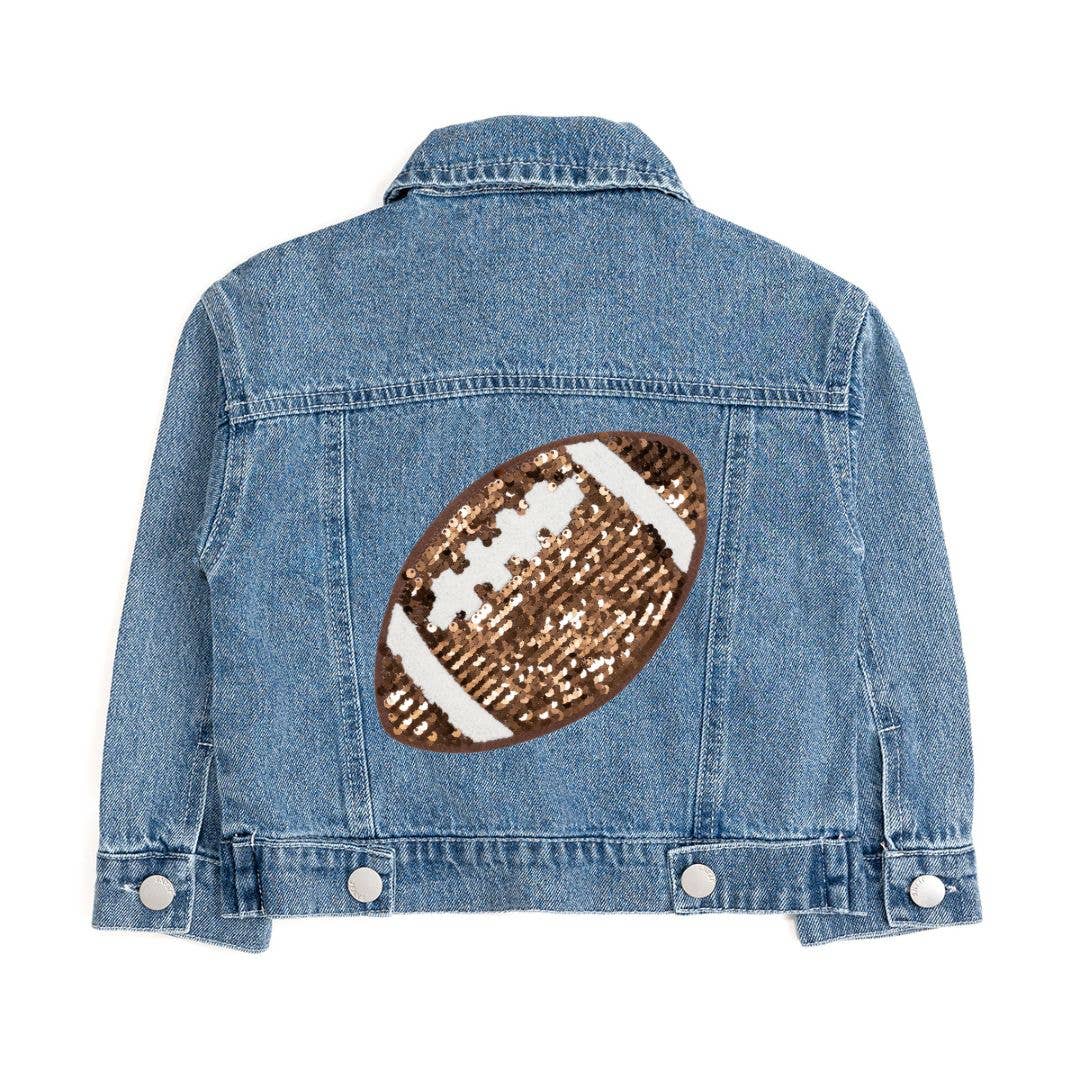 Game Day Football Sequin Patch Girls Denim Jacket