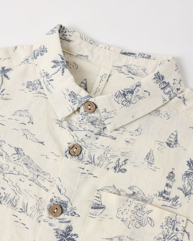 Collared Short Sleeve Shirt | Ocean Toile