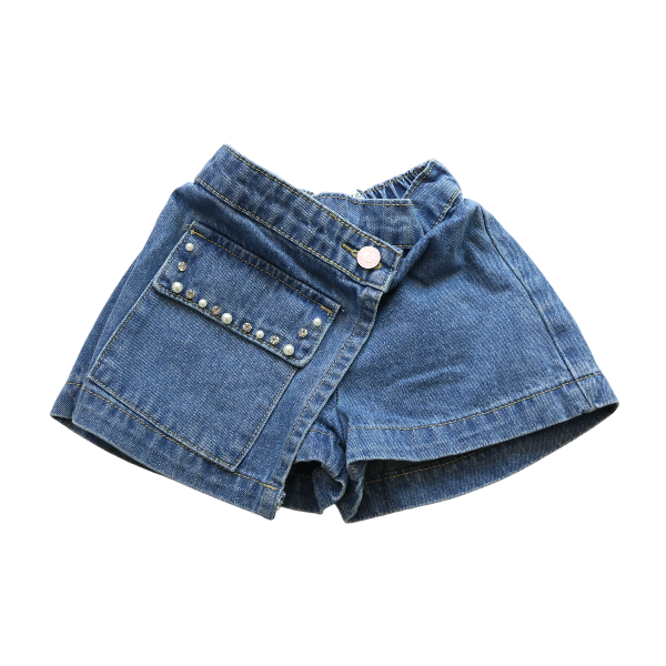 Front Wrap Denim Shorts w/ Rhinestone
