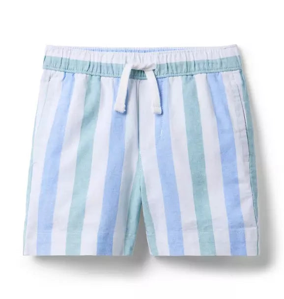 Striped Linen-Cotton Pull-On Short