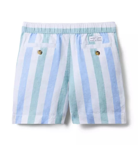 Striped Linen-Cotton Pull-On Short