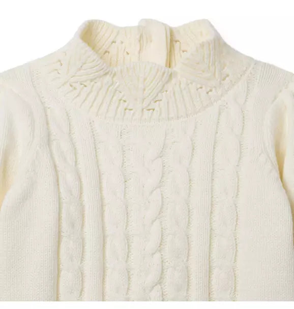 Ivory Pointelle Cable Knit Sweater