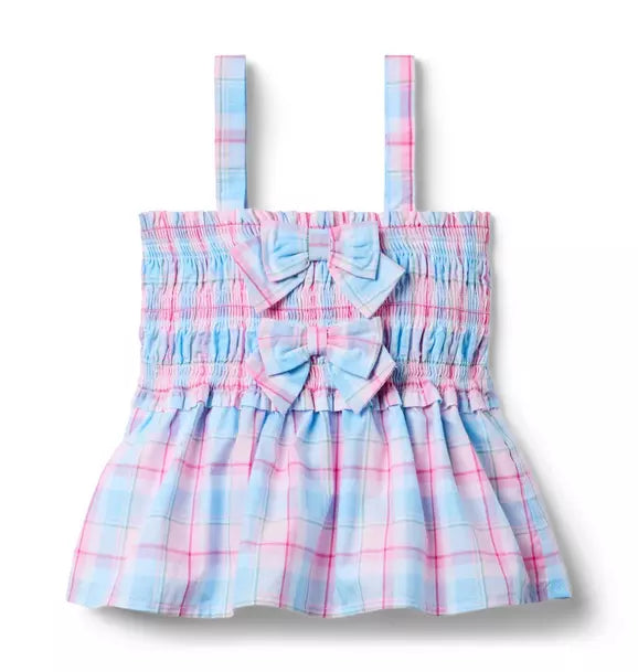 Plaid Bow Smocked Top