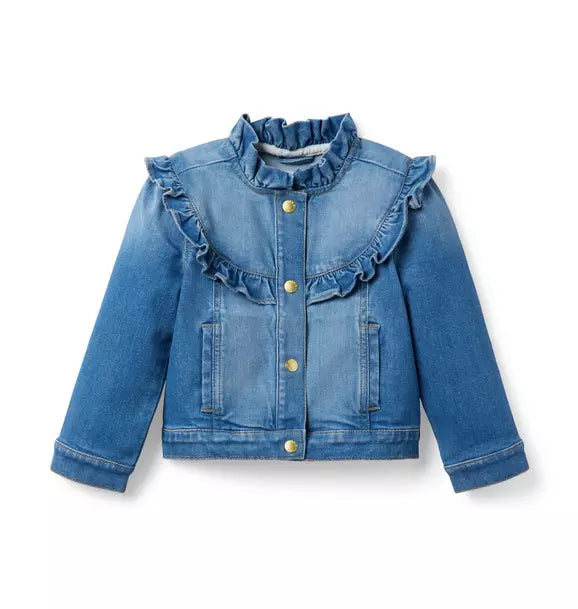Denim Ruffle Jacket In Sadie Medium Wash