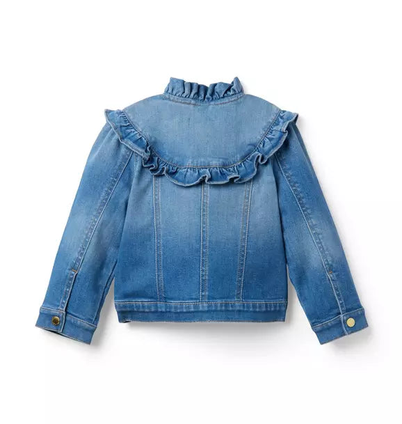 Denim Ruffle Jacket In Sadie Medium Wash