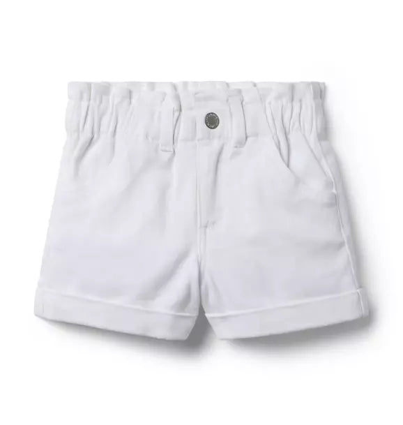 White Denim Paperbag Waist Short