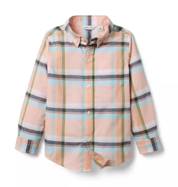 Salmon Pink Plaid Shirt