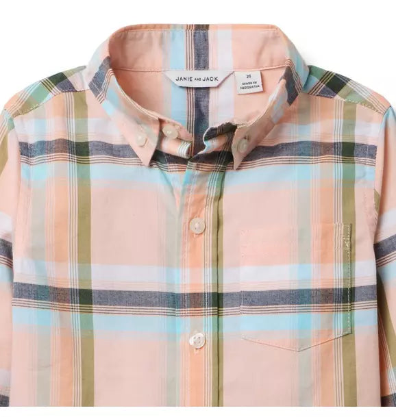 Salmon Pink Plaid Shirt