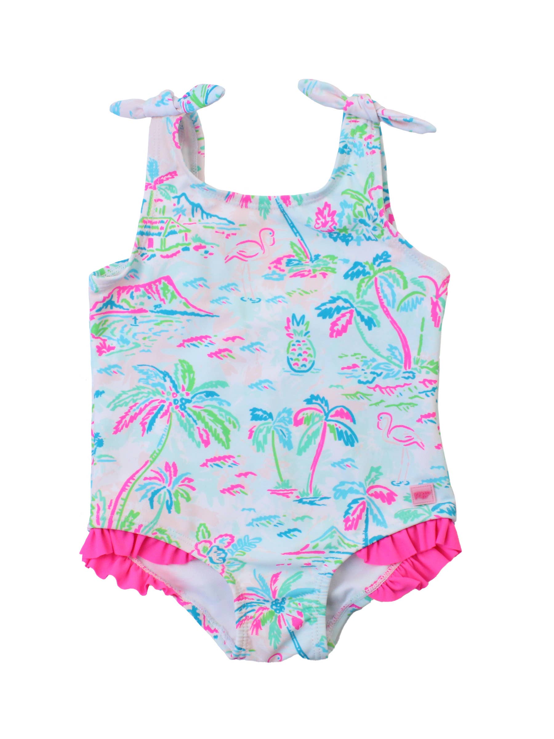 Girls Tropical Resort Tie Shoulder One Piece Swimsuit