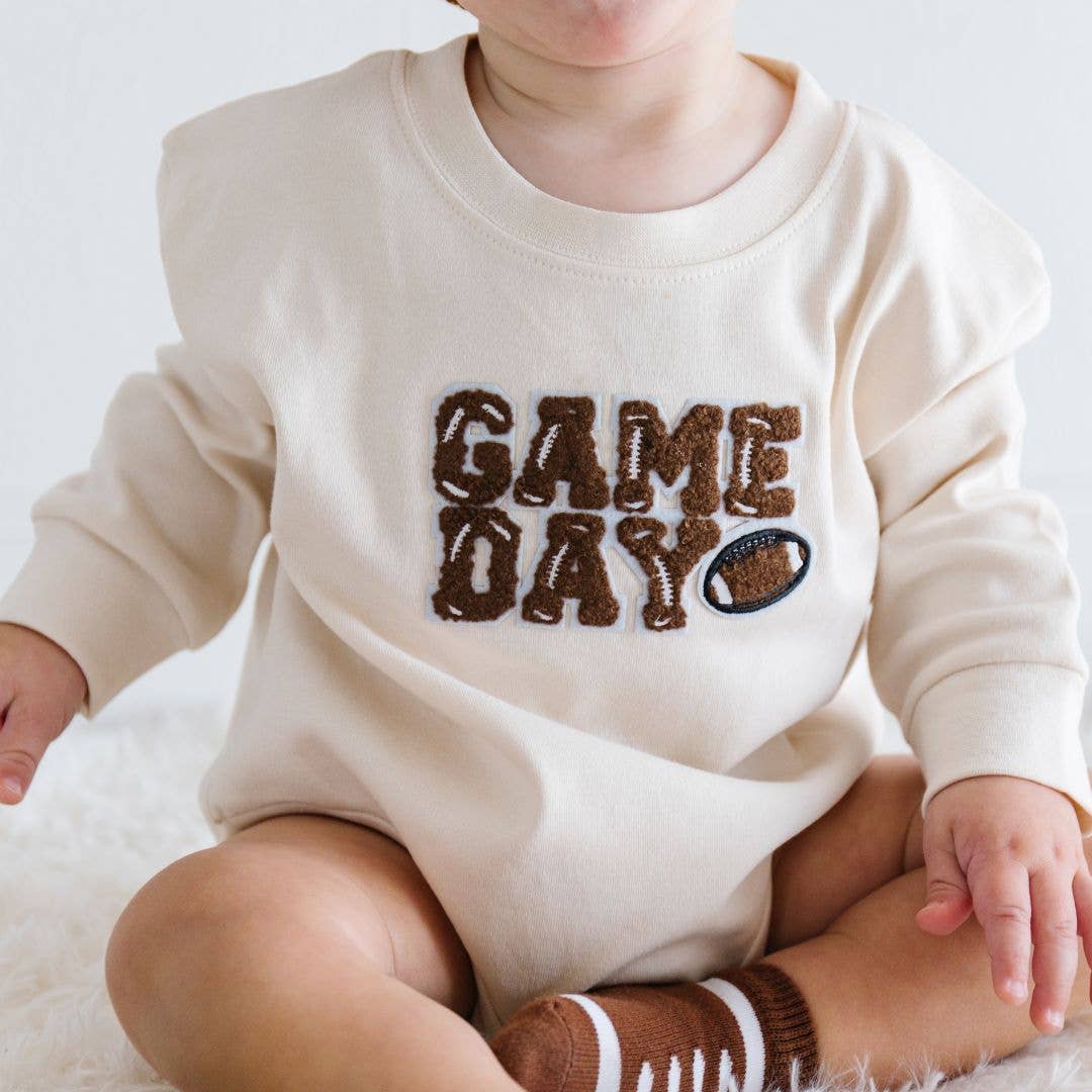 Game Day Patch Long Sleeve Romper - Football - Baby