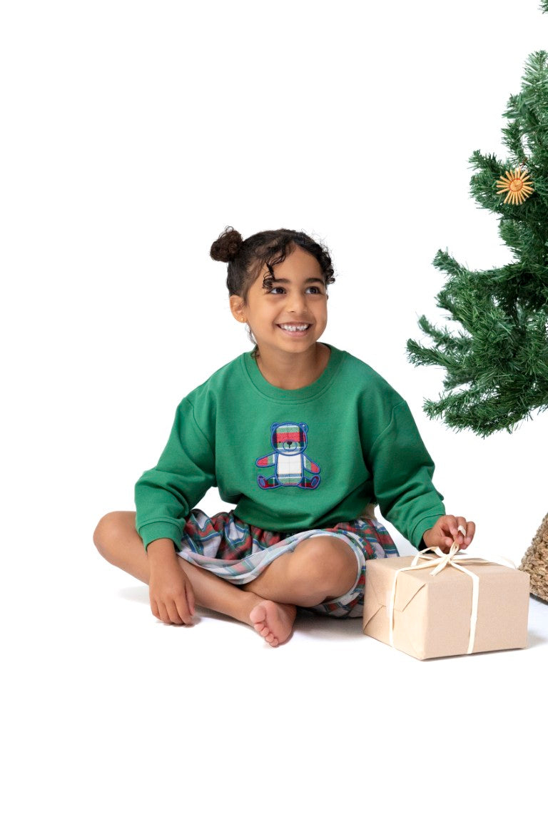 Bear Holiday Plaid Drop Sleeve Sweatshirt