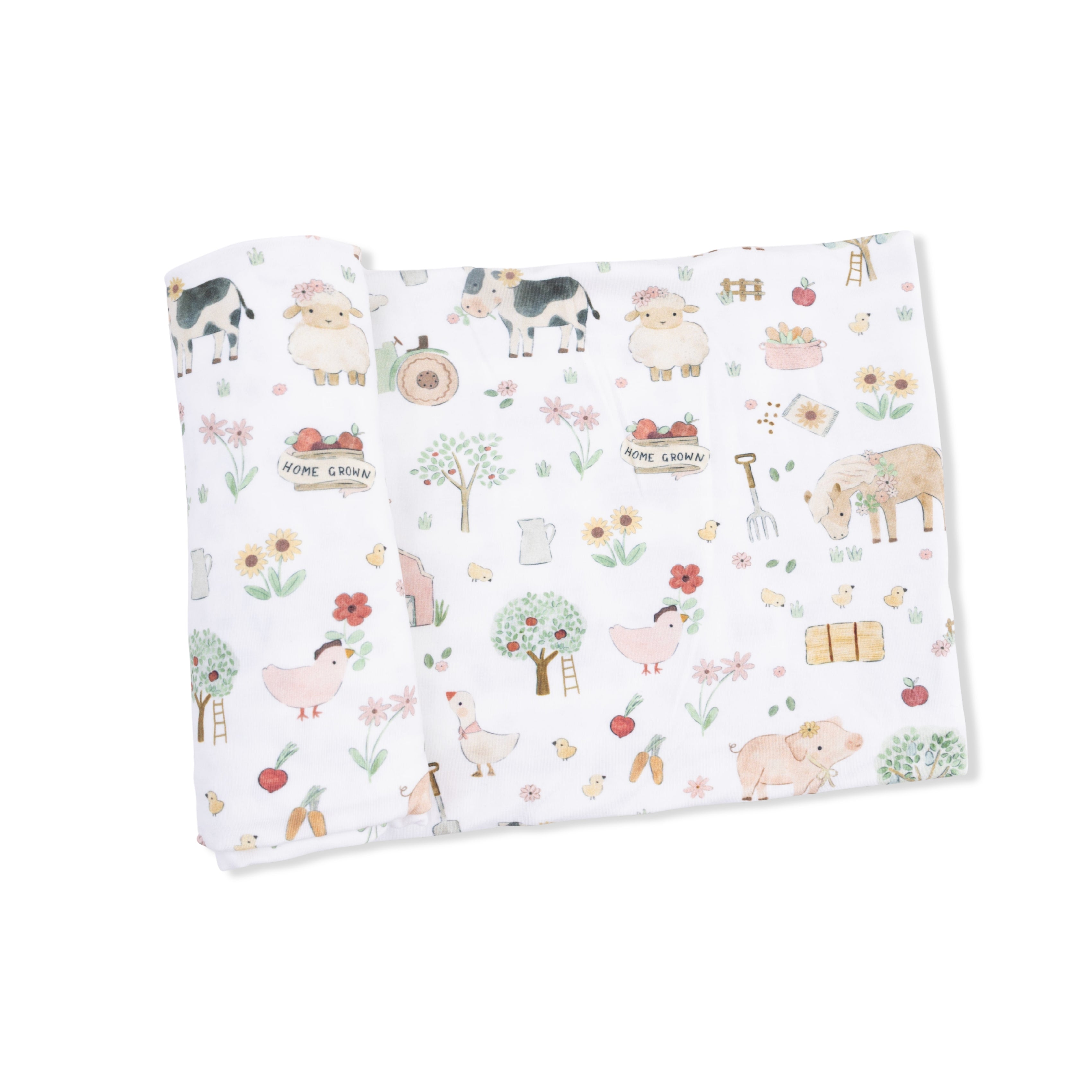 Swaddle Blanket | Cute Farm Animals Pink