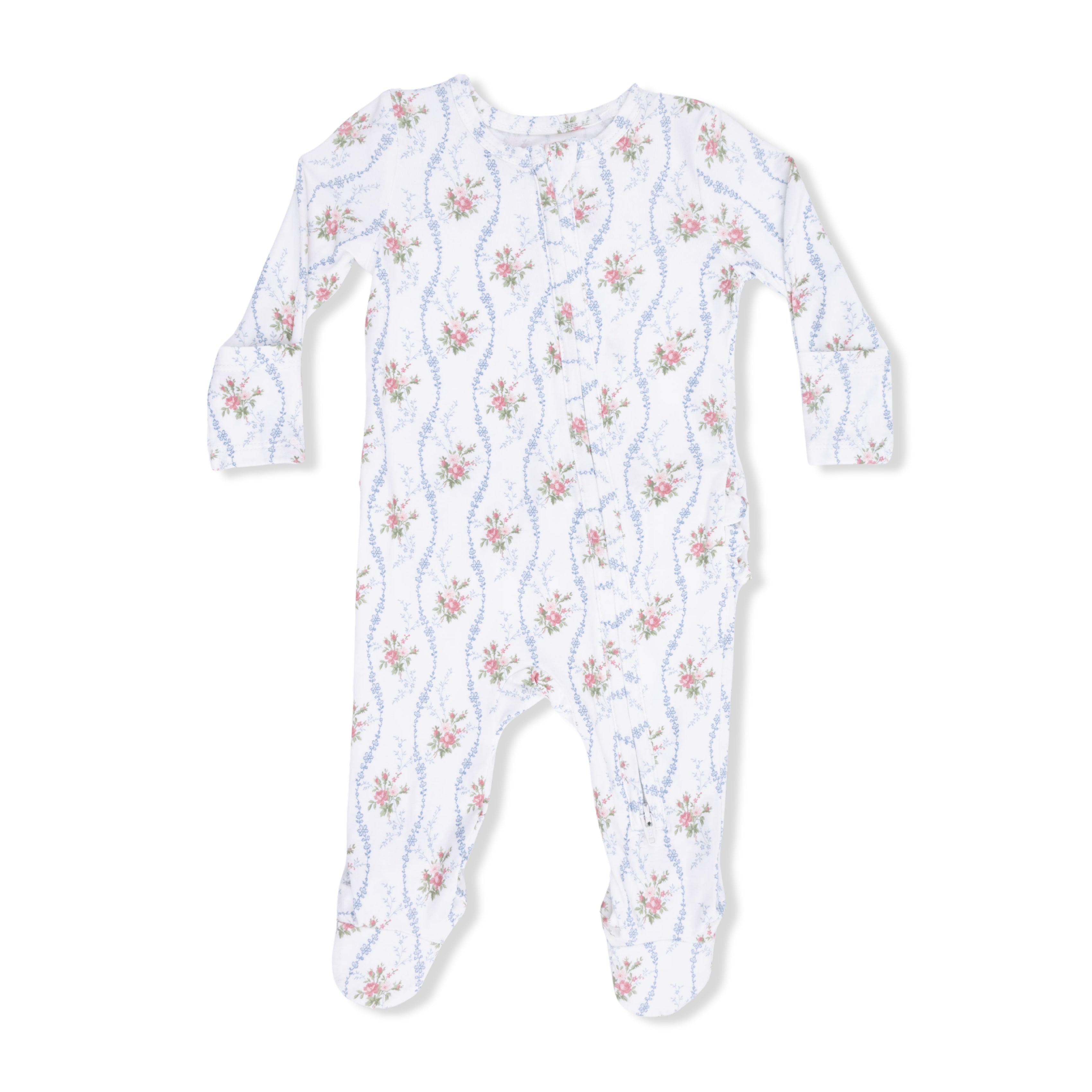 2 Way Zipper Ruffle Footie | Heirloom Rose Stripe